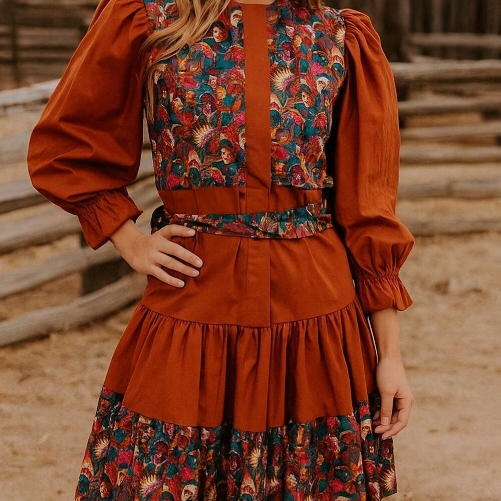 Kate Schorer NWT western Native Indian print vintage top/skirt Unique set S/M - Picture 2 of 15